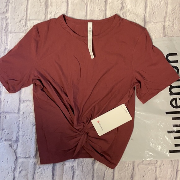 Lululemon Crescent T-Shirt SILVER BLUE GREEN PIMA Cotton Size 8 Knot - Picture 4 of 7